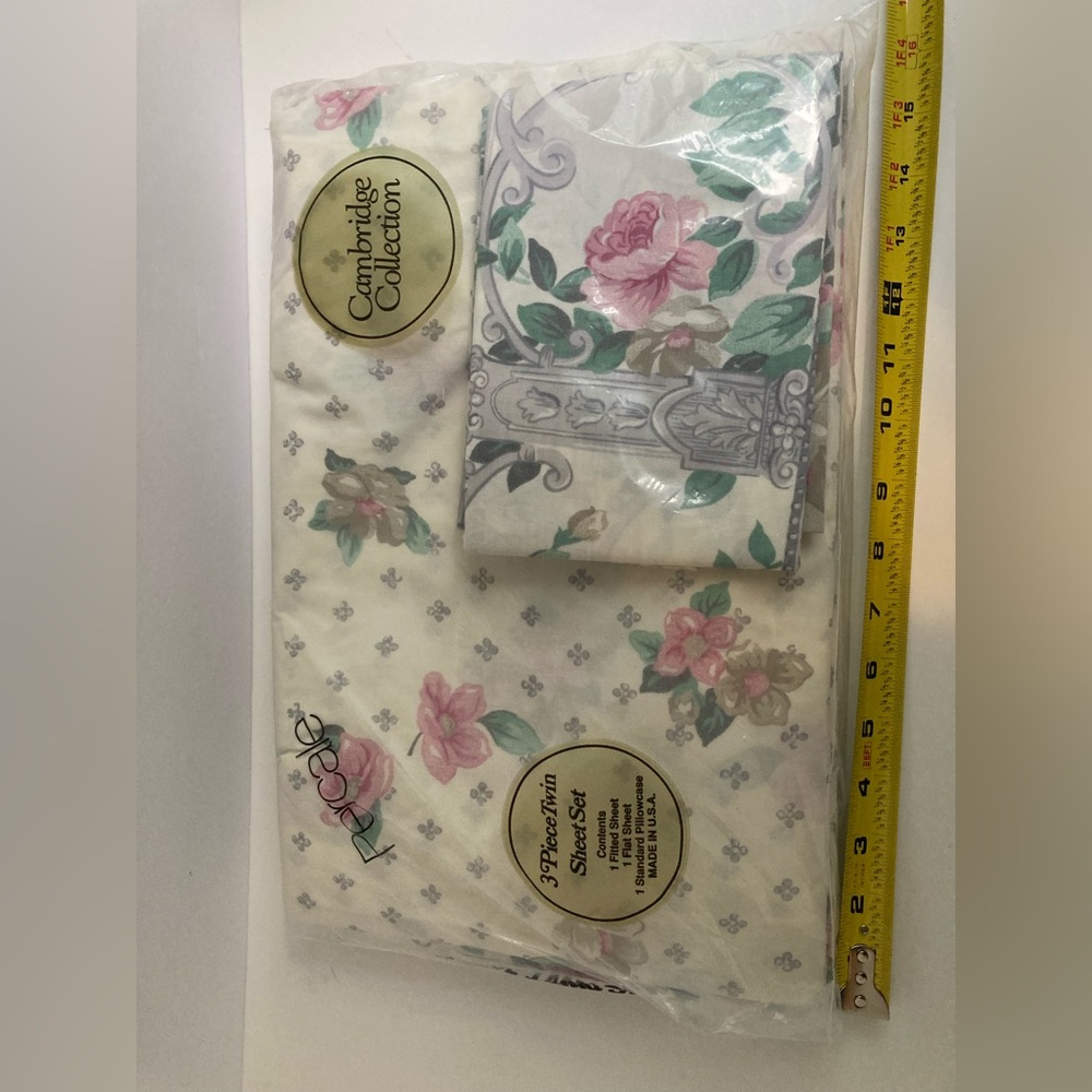 Vintage Cambridge Collection Percale Twin Sheet Set Original Package Cottage - Picture 6 of 6